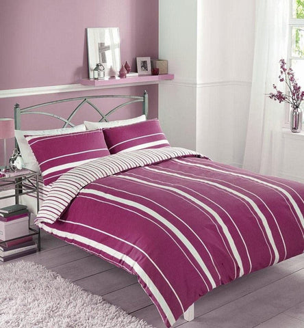 Duvet sets stripe bed quilt cover pillow cases new bedding berry white
