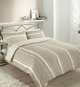 Duvet set stripe light brown cream bed quilt cover pillow cases natural bedding