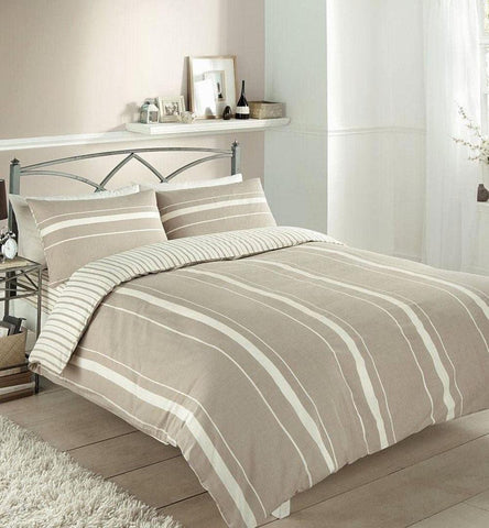 Duvet set stripe light brown cream bed quilt cover pillow cases natural bedding