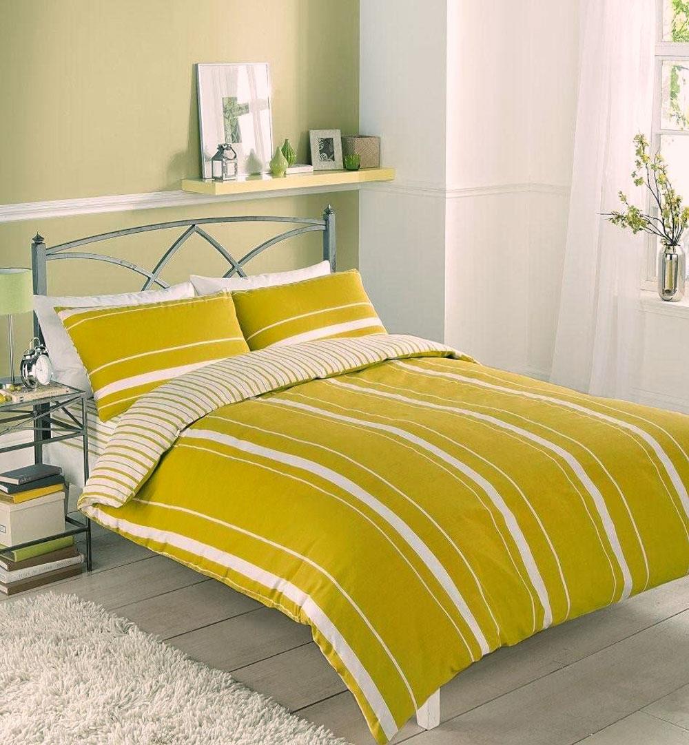 Duvet set stripe ochre green white bed quilt cover pillow cases new bedding