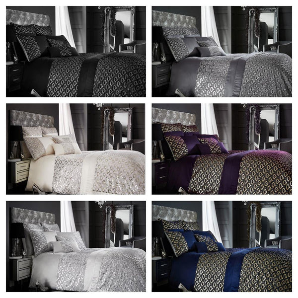 Duvet cover set grey silver sequins soft matt satin luxury bedding CLEARANCE