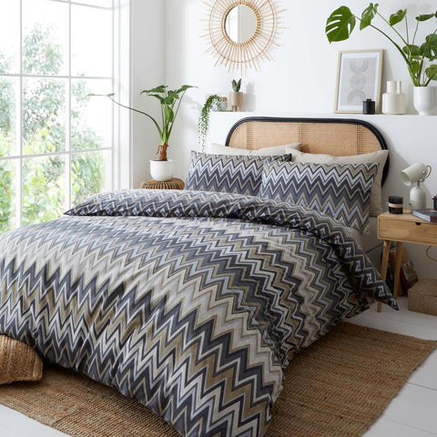 New bed set duvet cover pillow case reversible geometric retro boho design