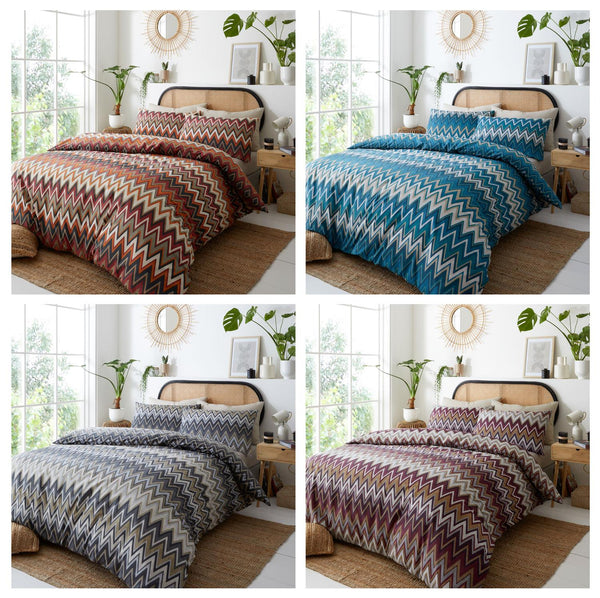 Duvet set geometric boho quilt cover teal blue grey plum terracotta spice