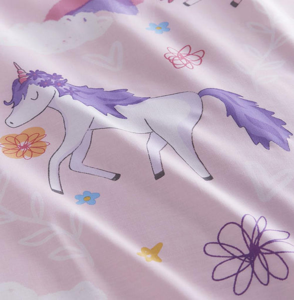 Girls pink unicorn bedding duvet set pastel colour bedroom quilt cover
