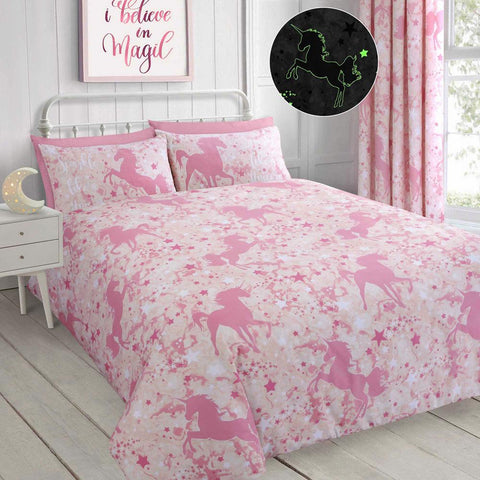 Girls Duvet Set Pink Glow Unicorn Bedding New Quilt Cover Single / Double