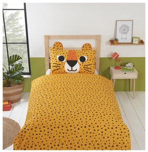 COT BED Duvet Quilt Cover Set Reversible Toddler Size Animal Orange leopard cat