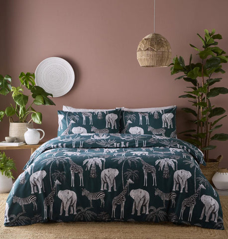 Duvet Sets Jungle Palm Leaf Quilt Cover Elephant Giraffe Zebra Print Bedding