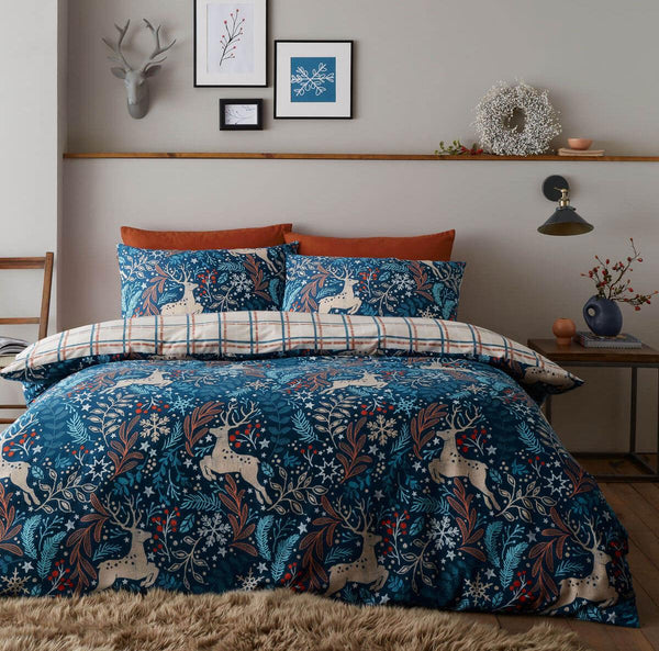 Christmas Bedding Duvet Cover Set Festive Winter Reindeer