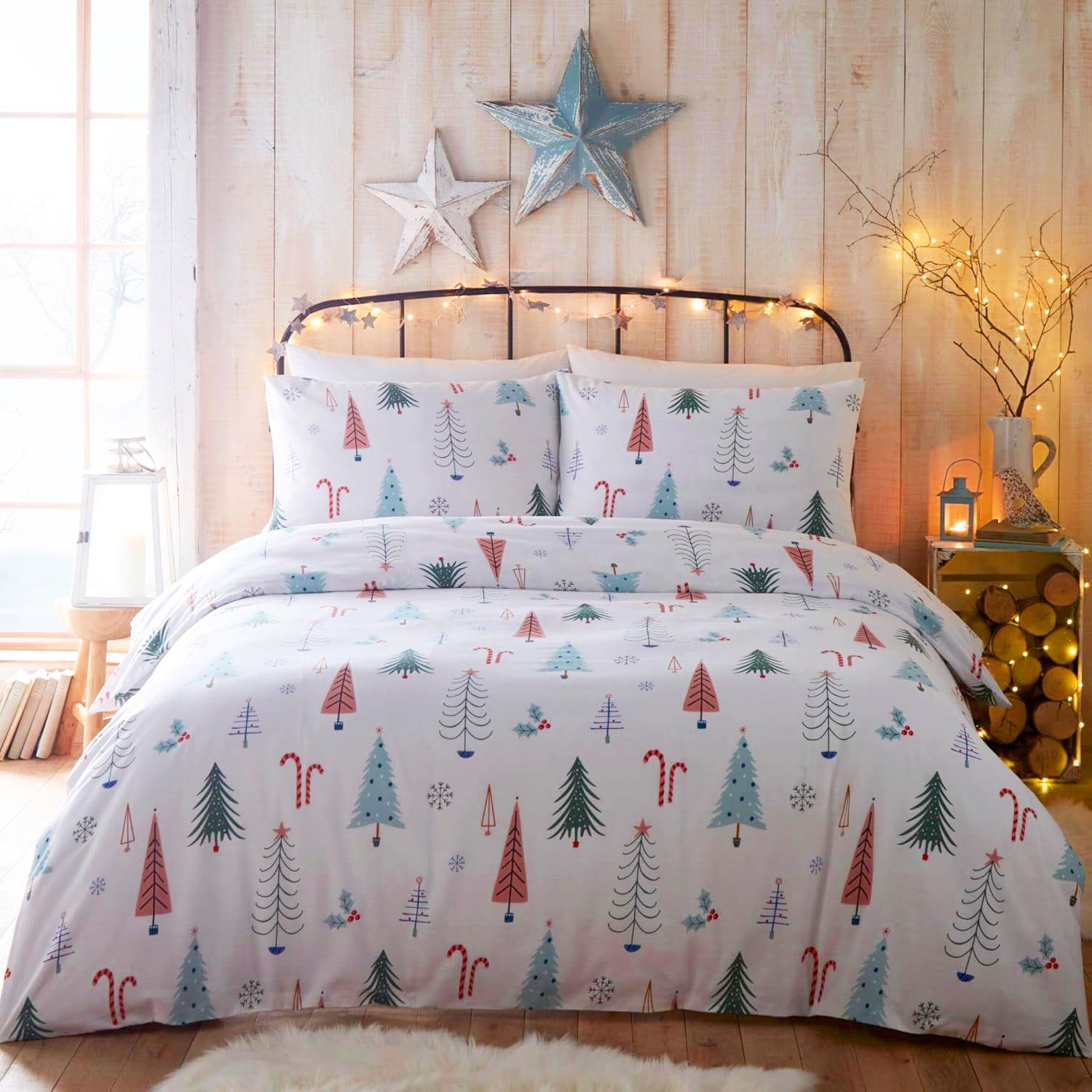 Christmas Bedding Duvet Set Festive Winter Scandinavian Xmas Tree Design