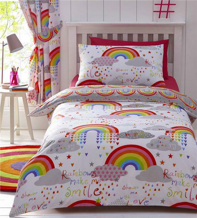 Girls duvet cover sets rainbows bright bedding curtains available Homemaker Bedding