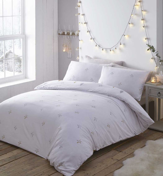 Christmas tree duvet set grey white & ochre xmas bedding quilt cover