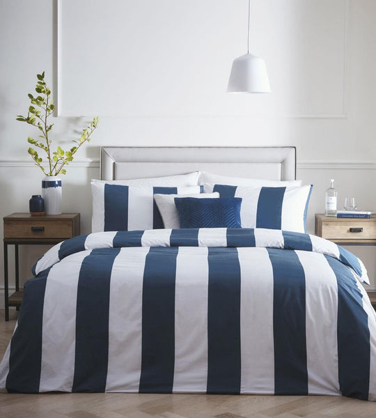 Duvet cover set navy white stripe 100% pure cotton 200 TC quality luxury bedding