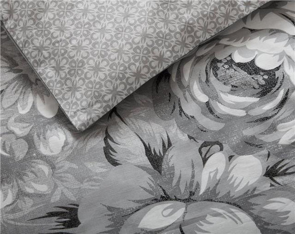 Grey duvet set flower bouquet bedding mono shades quilt cover & pillow cases