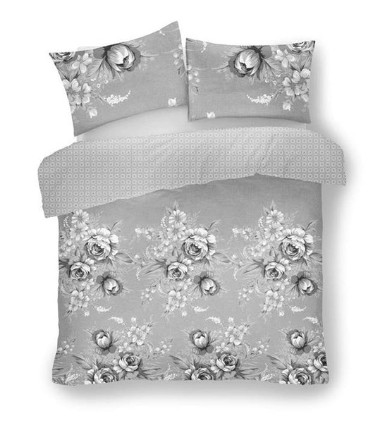 Duvet set flower bedding charcoal grey floral quilt cover & pillow cases