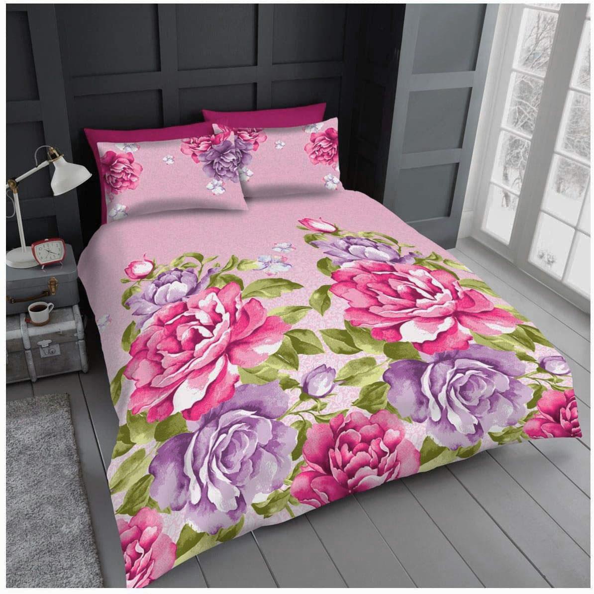 Pink duvet cover set pink flowers floral bloom quilt pillow cases bedding