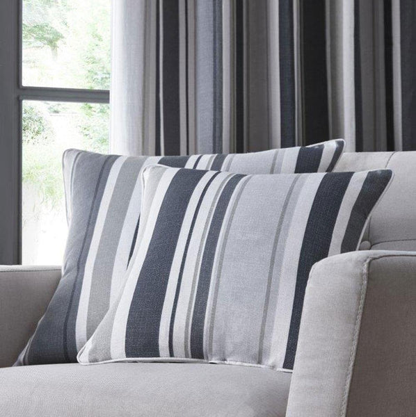 Striped curtains pair lined eyelet ring top charcoal grey taupe contemporary