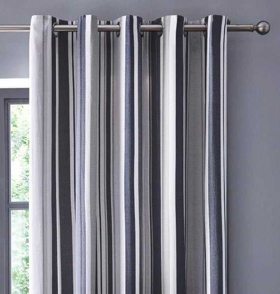 Striped curtains pair lined eyelet ring top charcoal grey taupe contemporary