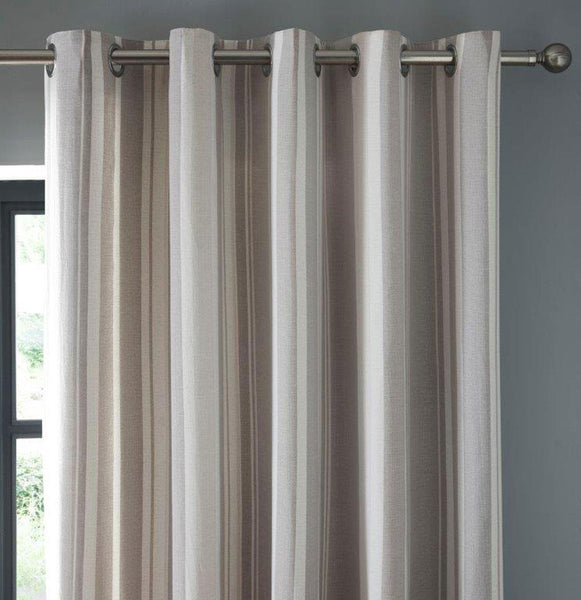 Striped curtains pair eyelet ring top lined light natural beige stone