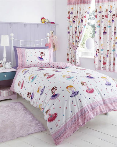 Single duvet set ballet dancer girls pink dancing ballerina dolls bedding
