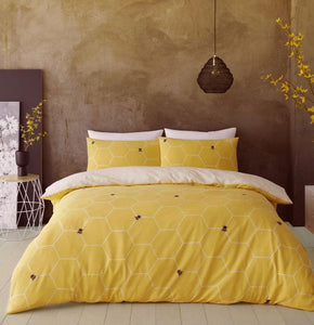 Duvet set ochre yellow bee honeycomb geometric bedding quilt cover pillow cases