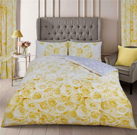 Duvet set ochre yellow roses ombre quilt cover & pillow cases bedding set