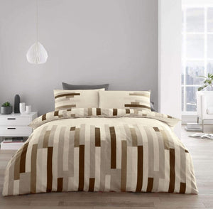 Duvet set quilt cover bedding stripe geometric brown cream double or king size