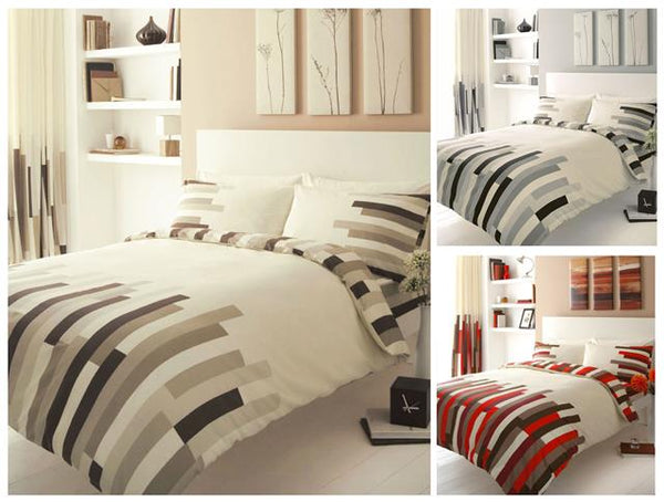 Duvet set quilt cover bedding stripe geometric grey black cream double or king