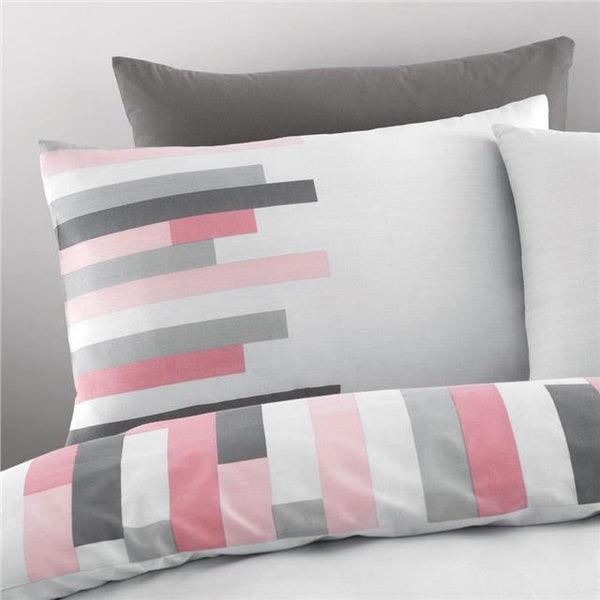Duvet set grey & pink linear block stripe geometric bedding quilt cover