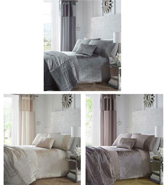 Grey Duvet cover set soft crushed velvet style panel luxury bedding