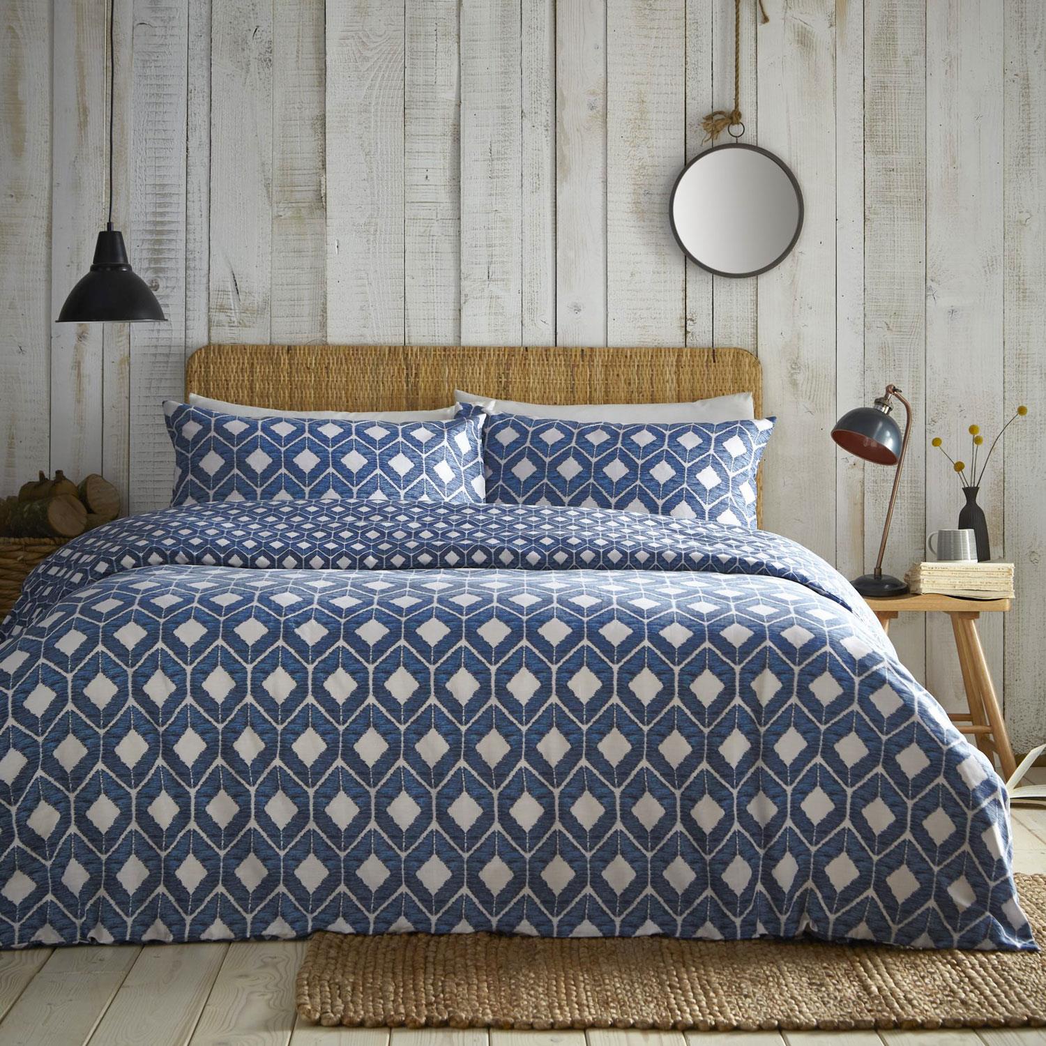 Duvet set blue moroccan geometric print quilt cover pillow cases bedding
