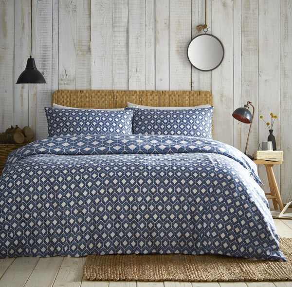 Duvet set blue moroccan geometric print quilt cover pillow cases bedding