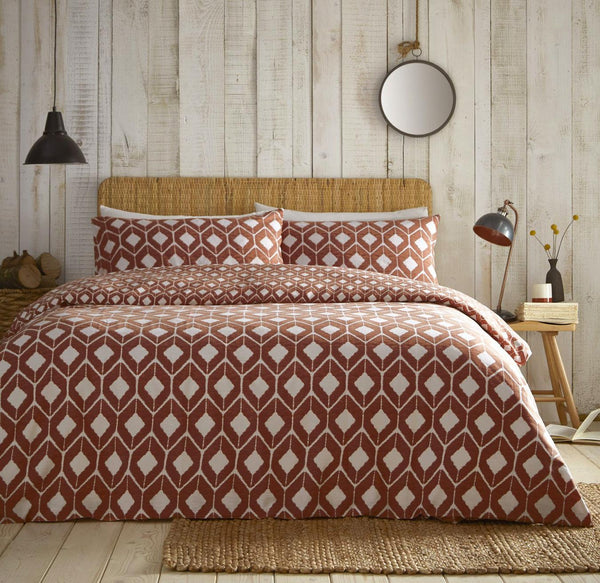 Duvet set terracotta geometric print quilt cover pillow cases bedding