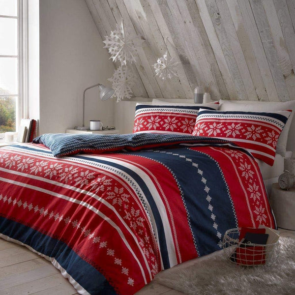 Brushed Cotton Duvet Set Flannelette Navy Red Warm Nordic Bedding