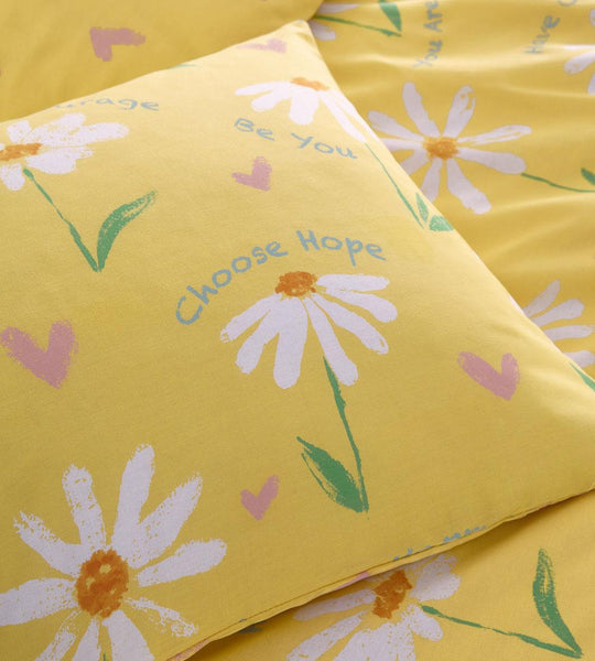 Daisy Duvet Set Quilt Cover Pillow Case Bright Ochre Yellow Summer Bedding