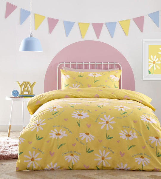 Daisy Duvet Set Quilt Cover Pillow Case Bright Ochre Yellow Summer Bedding
