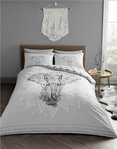 Elephant duvet set grey & white tribal bedding quilt cover & pillow cases
