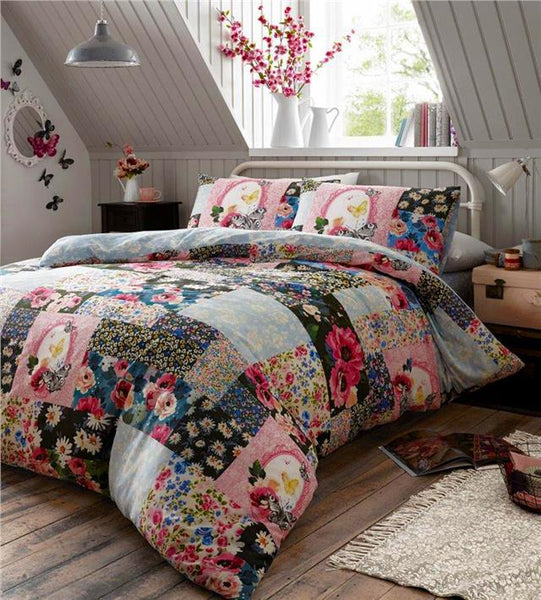 Duvet set floral bedding printed patchwork quilt cover & pillow cases flowers