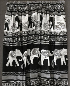 CURTAINS 66 x 72" PAIR OF PENCIL PLEAT TAPE TOP - BLACK ETHNIC INDIAN ELEPHANT