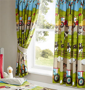 Childrens bedroom curtains farm animals red tractor pair of lined curtains