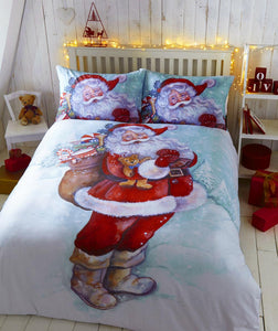Father Christmas quilt cover duvet set traditional santa toys