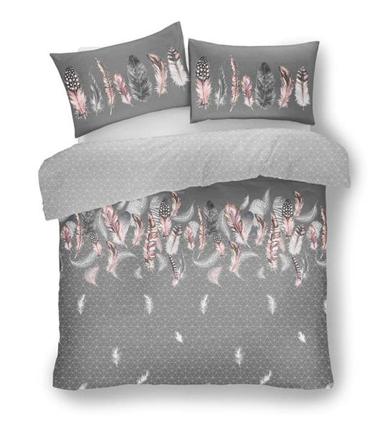 Duvet sets grey & pink dream catcher feathers quilt cover bedding