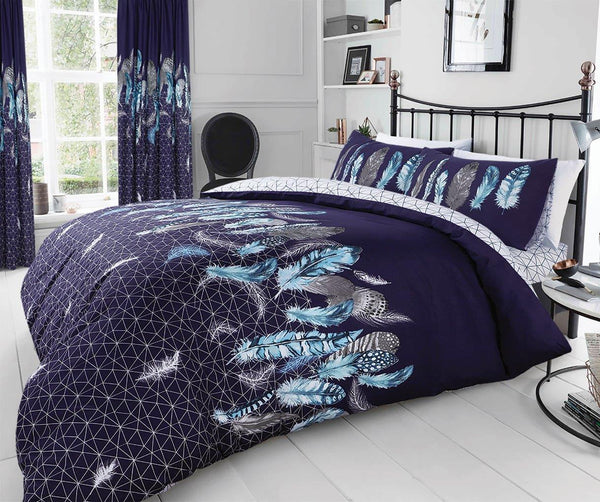 Duvet sets navy blue dream catcher feathers tribal boho quilt cover bedding