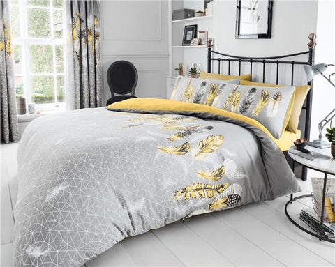 Duvet sets grey & ochre yellow dream catcher feathers quilt cover bedding