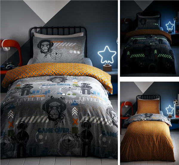 Duvet sets computer gamer bedroom glow in the dark bedding quilt cover bed sets