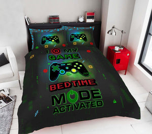 Duvet sets black gaming quilt cover pillow case boys computer game neon bedding