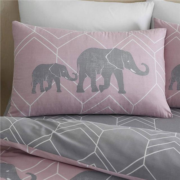 Duvet Set Elephant Print Bedding Grey or Pink Quilt Cover Pillow Cases Bed Set