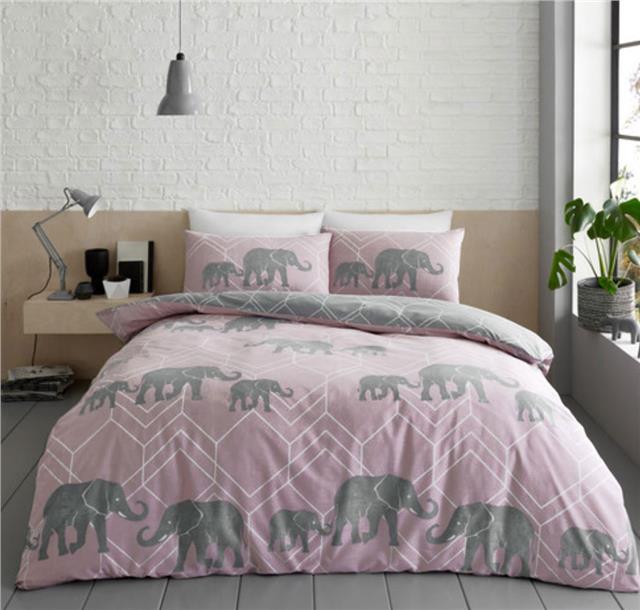 Pink Duvet Set Grey Elephant Geometric Bedding Blush Quilt Cover Bed Set