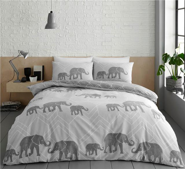Duvet Set Elephant Print Bedding Grey or Pink Quilt Cover Pillow Cases Bed Set