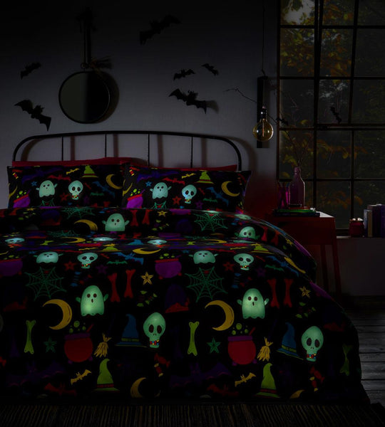 Halloween Duvet Set Quilt Cover Fun Spooky Glow Up Ghosts Kids Childrens Bedding