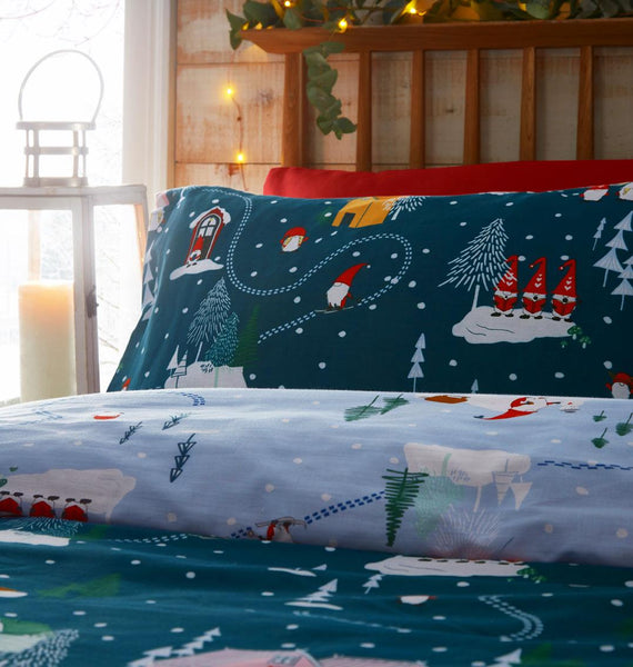 Christmas bedding duvet cover set teal reversible xmas gonk festive home